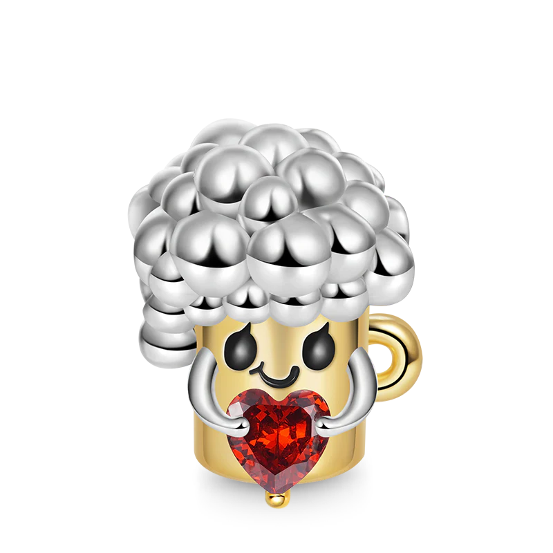 Gnoce Beer Bubbles Embraces Heart Gem Charm Platinum-plated Silver Blend