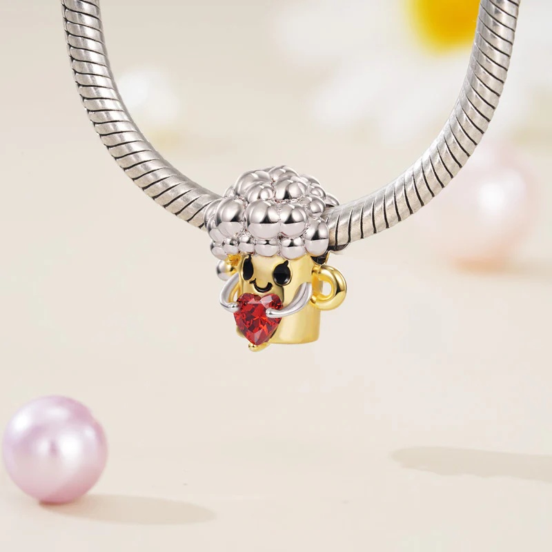 Gnoce Beer Bubbles Embraces Heart Gem Charm Platinum-plated Silver Blend - Image 3