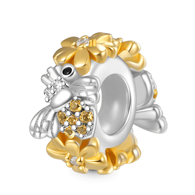 Gnoce Honey Bees Love Flower Stopper Charm Platinum-plated Silver Blend