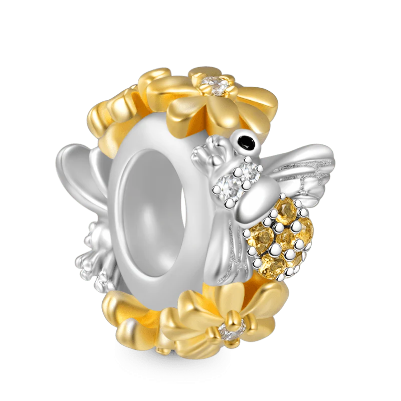 Gnoce Honey Bees Love Flower Stopper Charm Platinum-plated Silver Blend - Image 2