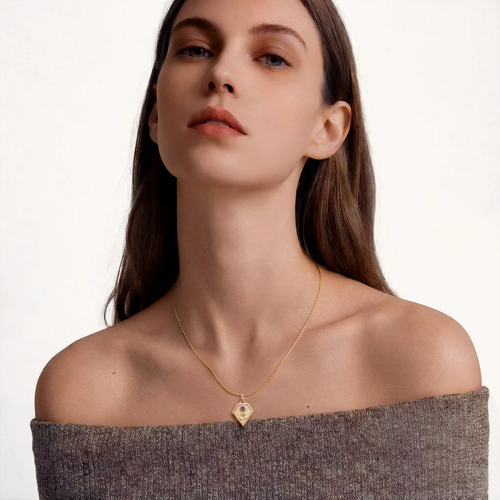 Gnoce Birth Flower Diamond Frame Pendant Necklace - Image 4
