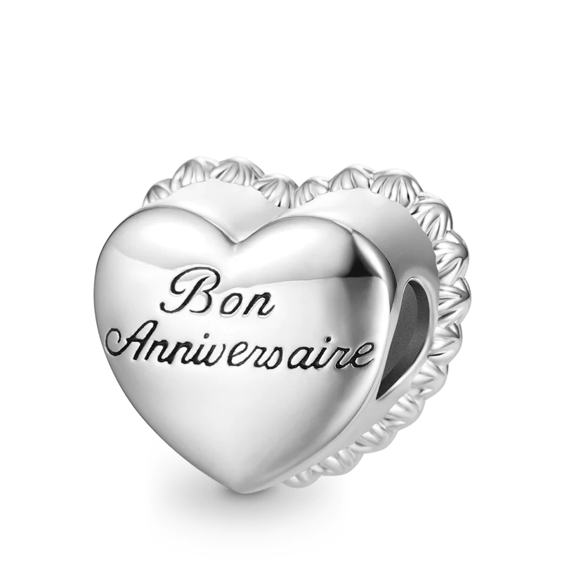 Gnoce Happy Birthday Cake Heart Charm Platinum-plated Silver Blend
