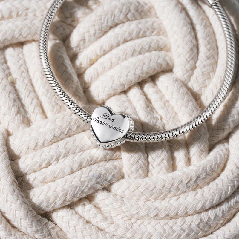 Gnoce Happy Birthday Cake Heart Charm Platinum-plated Silver Blend - Image 3