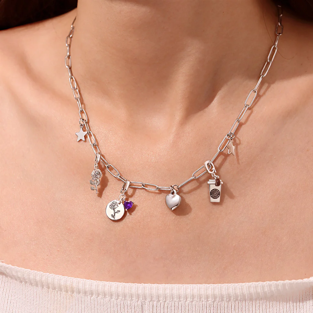 Gnoce Birthstone Flower Clasp Clusters Charm Platinum-plated Silver Blend - Image 5