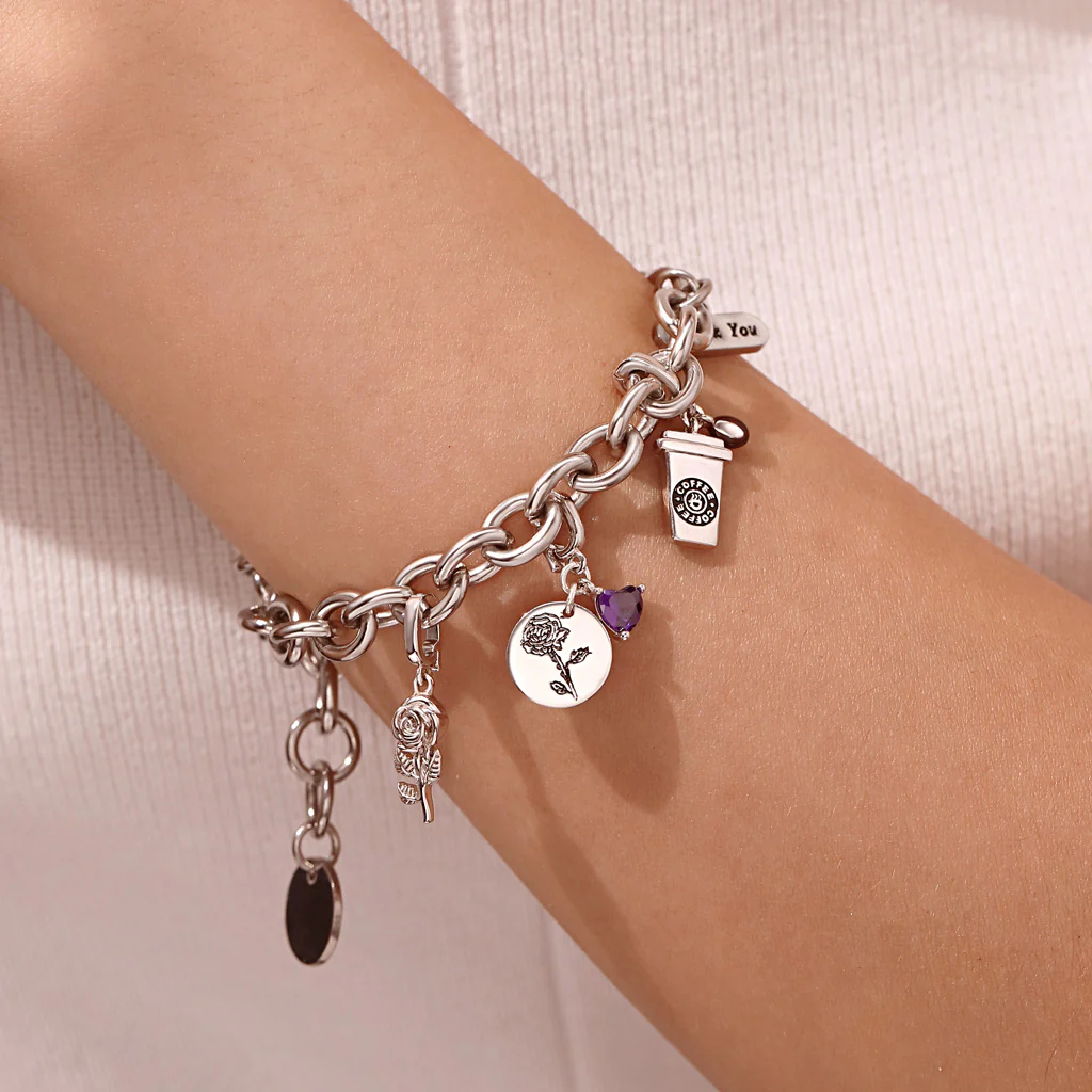 Gnoce Birthstone Flower Clasp Clusters Charm Platinum-plated Silver Blend - Image 6