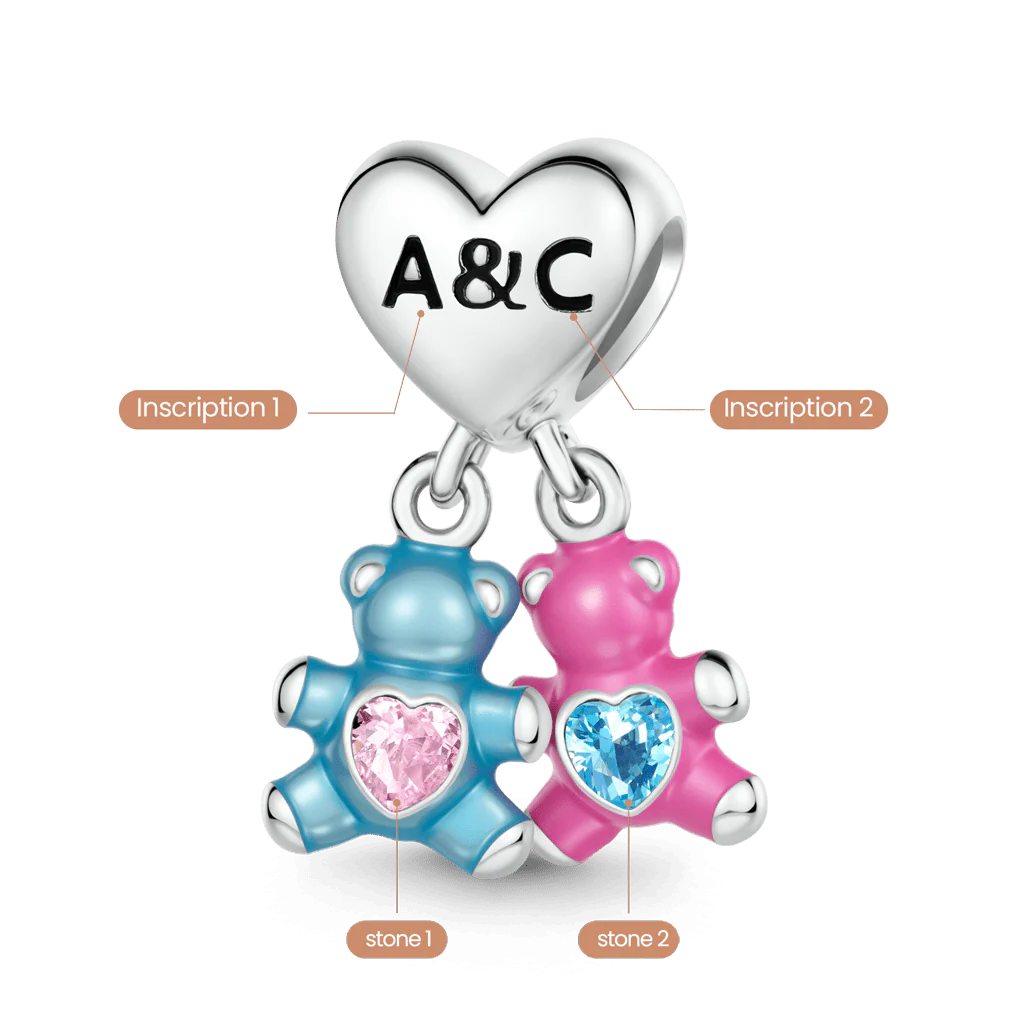 Gnoce Birthstone Bear Embraces Heart Charm Platinum-plated Silver Blend - Image 2