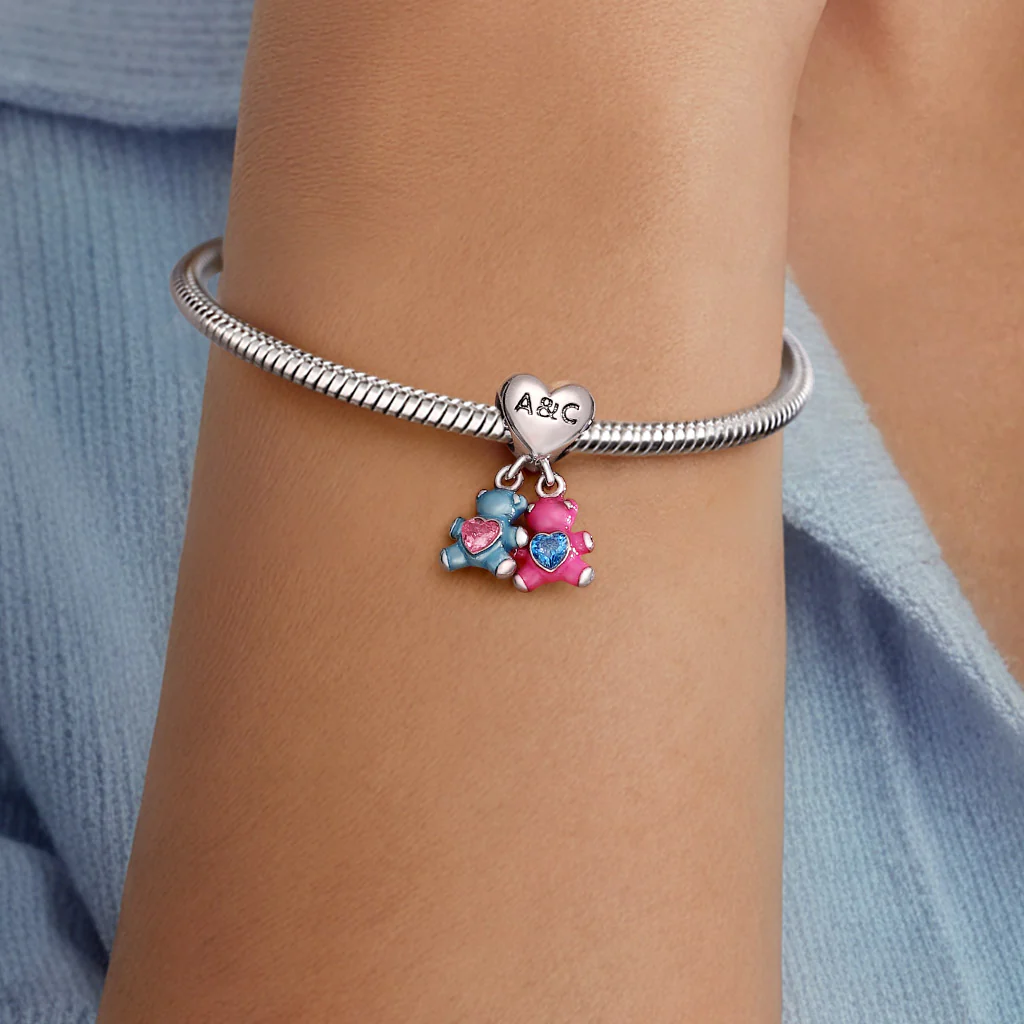 Gnoce Birthstone Bear Embraces Heart Charm Platinum-plated Silver Blend - Image 3
