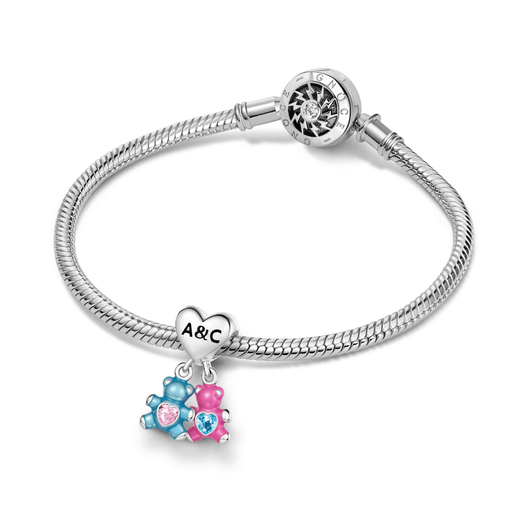 Gnoce Birthstone Bear Embraces Heart Charm Platinum-plated Silver Blend - Image 4
