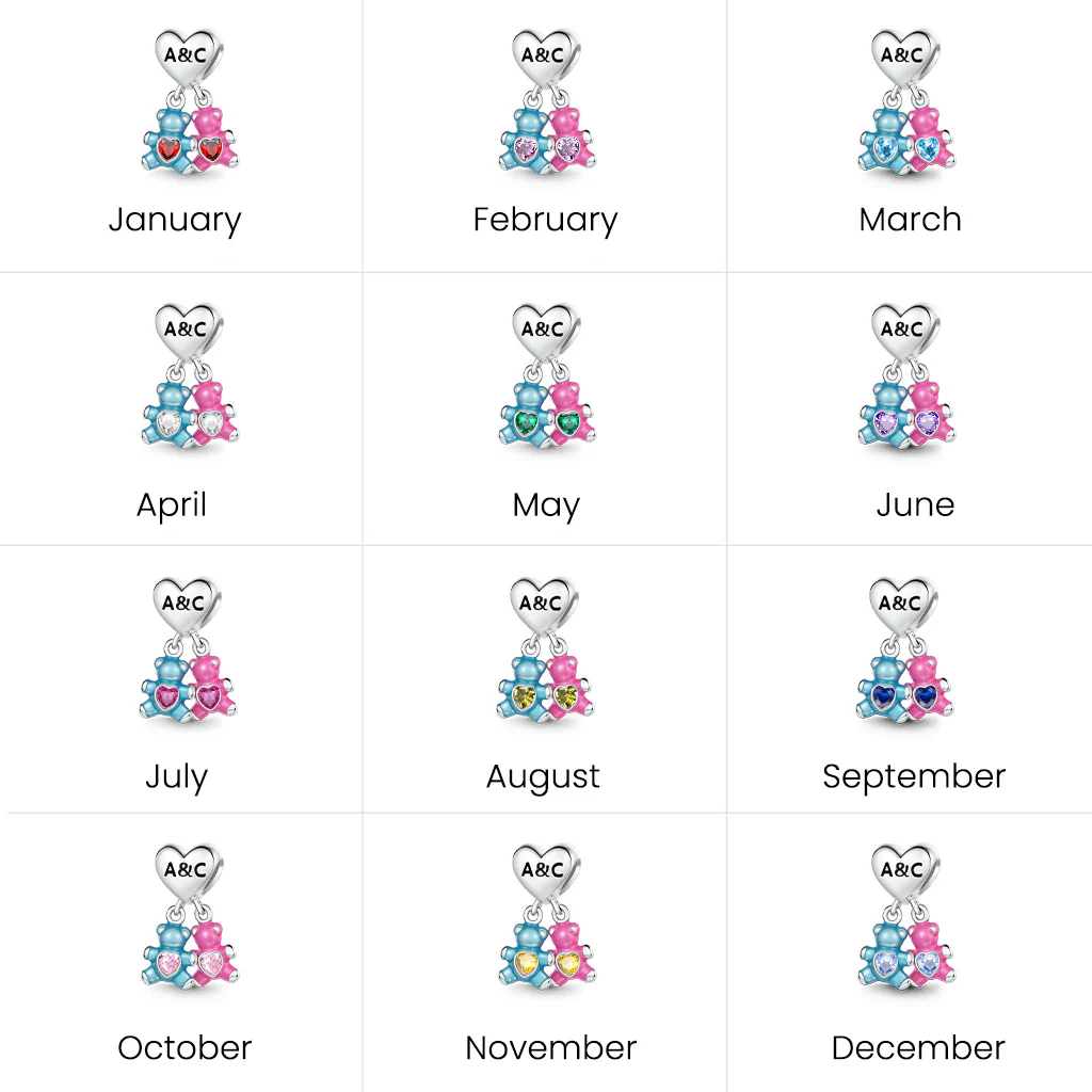 Gnoce Birthstone Bear Embraces Heart Charm Platinum-plated Silver Blend - Image 7