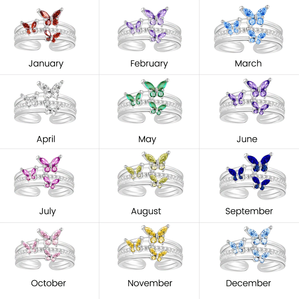 Gnoce Elegant Birthstone Butterfly Open Ring - Image 3