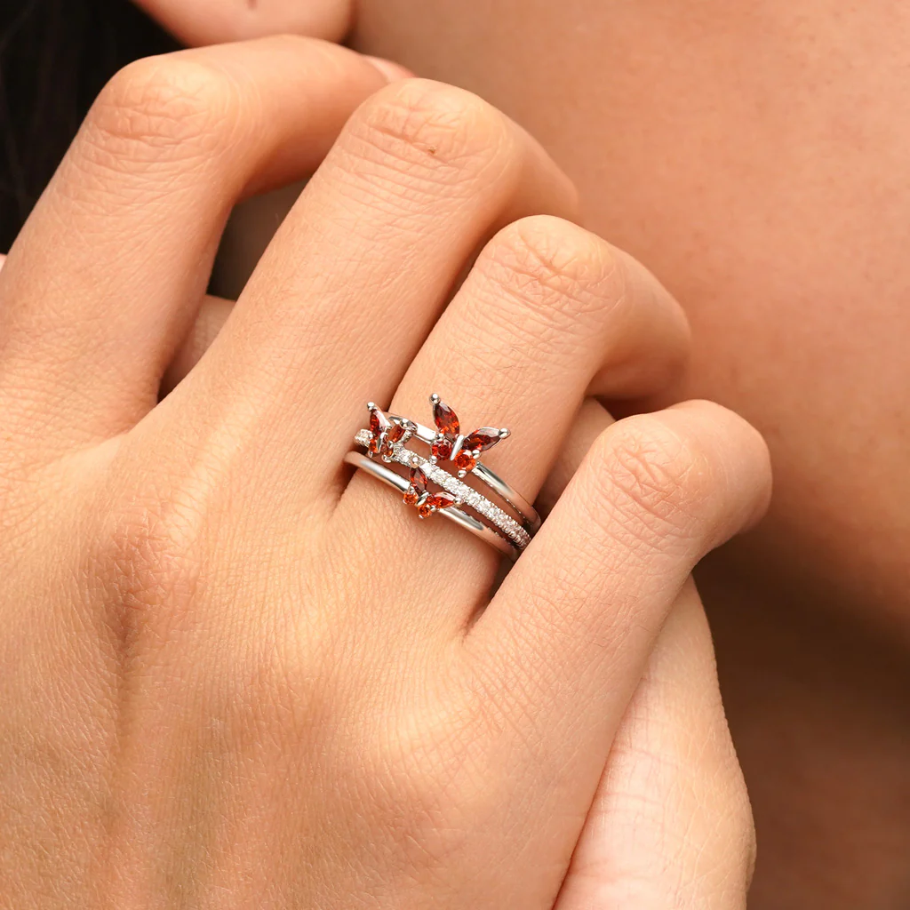 Gnoce Elegant Birthstone Butterfly Open Ring - Image 6