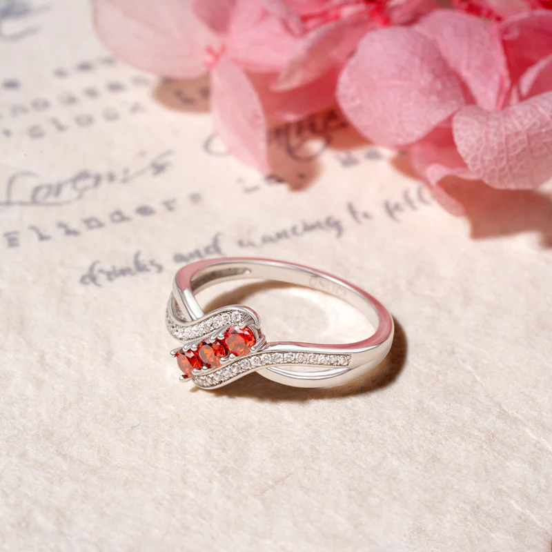 Gnoce Fashion White Diamond Crossover Birthstone Ring - Image 4