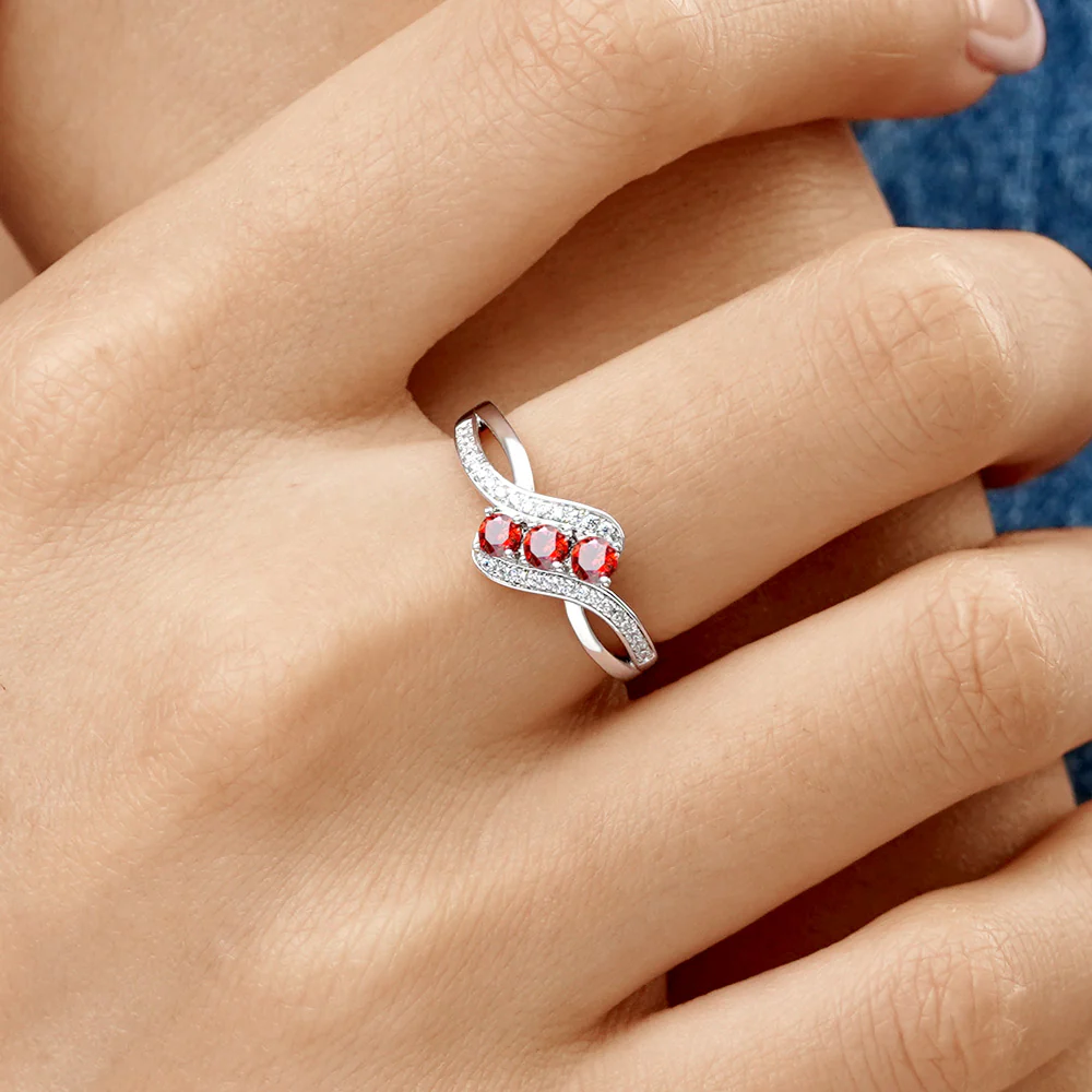 Gnoce Fashion White Diamond Crossover Birthstone Ring - Image 6