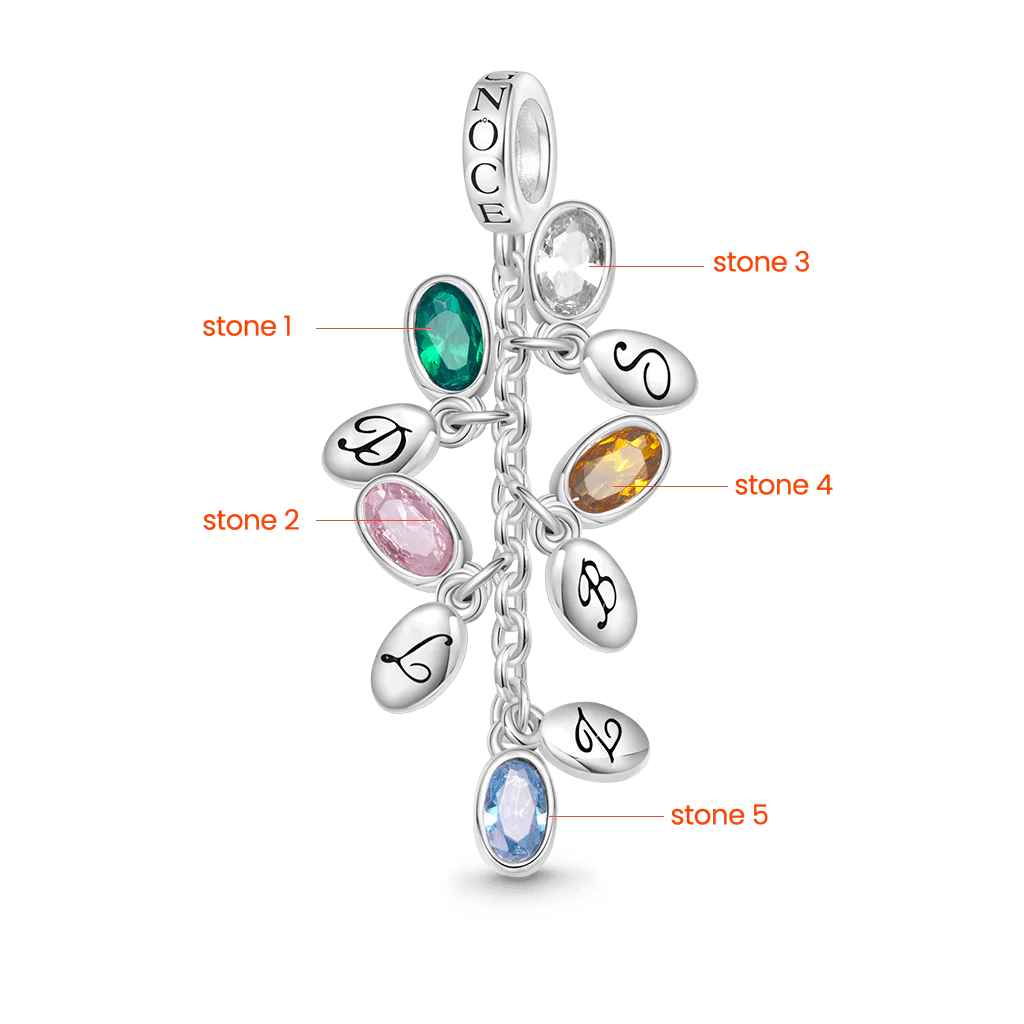 Gnoce Egg-shaped Birthstone Engravable Leaves Charm Platinum-plated Silver Blend - Image 2