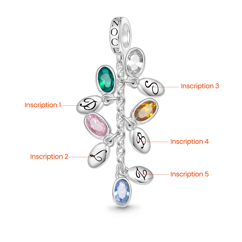Gnoce Egg-shaped Birthstone Engravable Leaves Charm Platinum-plated Silver Blend - Image 3