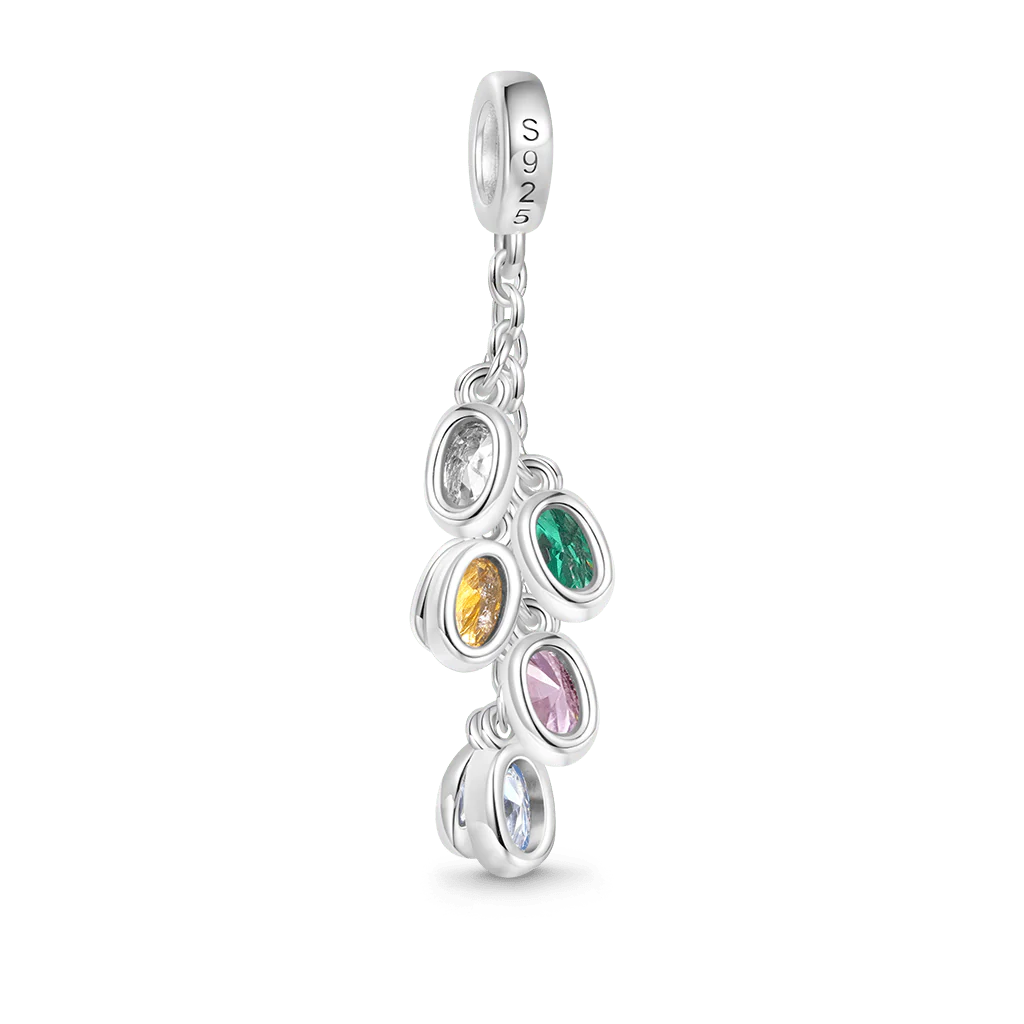 Gnoce Egg-shaped Birthstone Engravable Leaves Charm Platinum-plated Silver Blend - Image 4