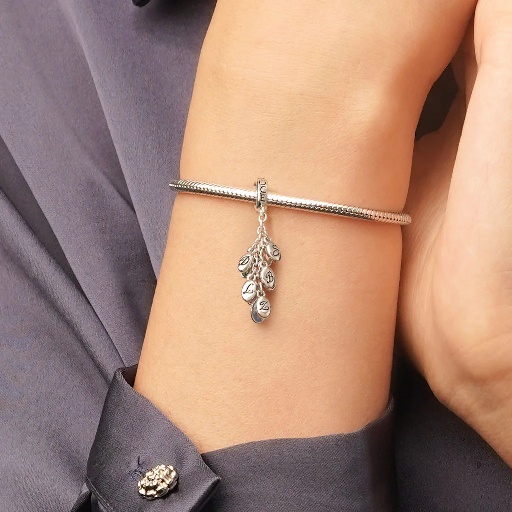 Gnoce Egg-shaped Birthstone Engravable Leaves Charm Platinum-plated Silver Blend - Image 7