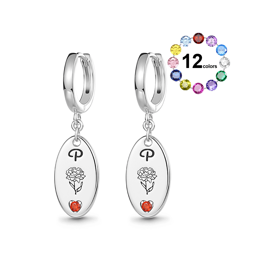 Gnoce Customized Letter Birthstone Flower Dangle Earrings