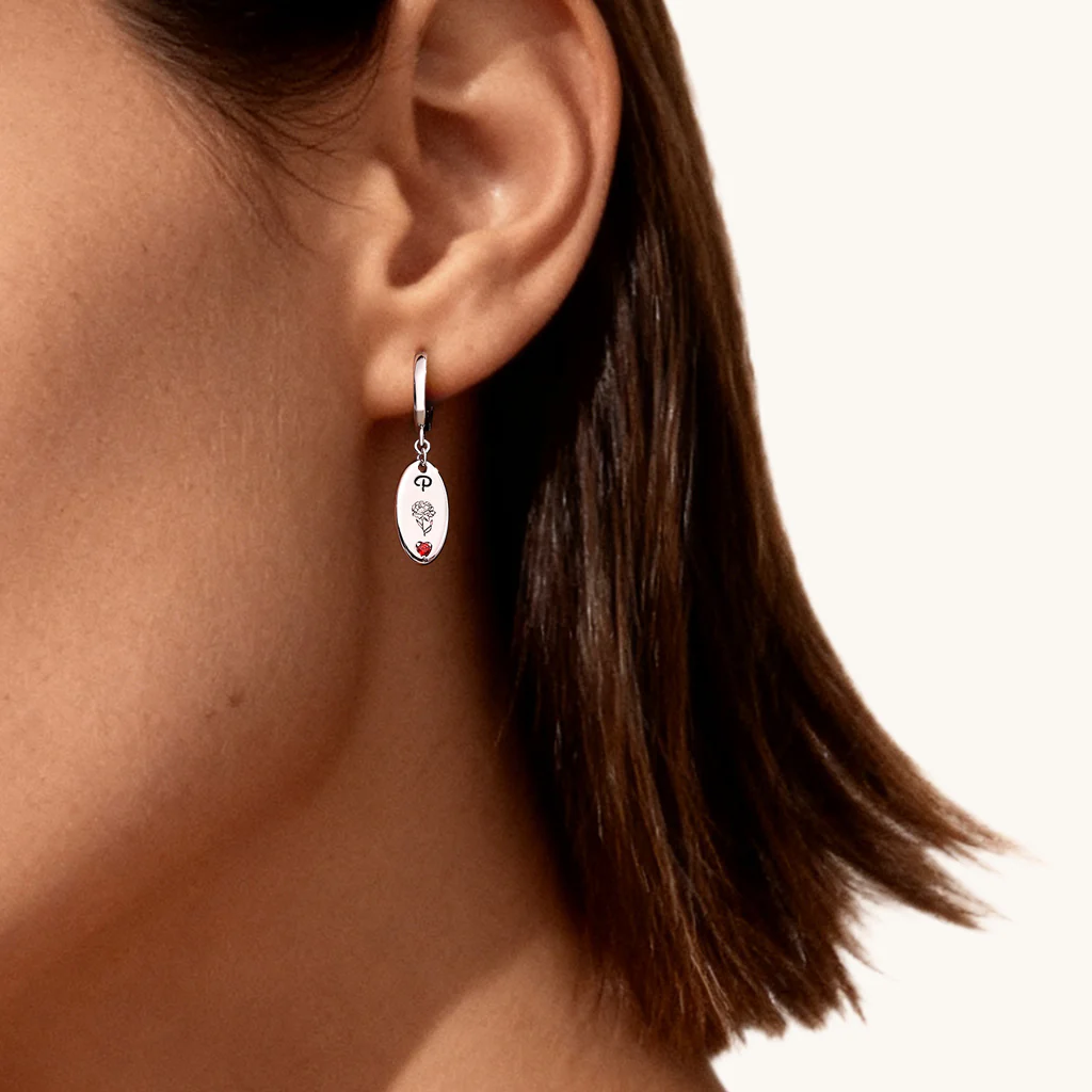 Gnoce Customized Letter Birthstone Flower Dangle Earrings - Image 2