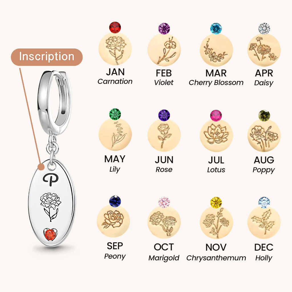 Gnoce Customized Letter Birthstone Flower Dangle Earrings - Image 5