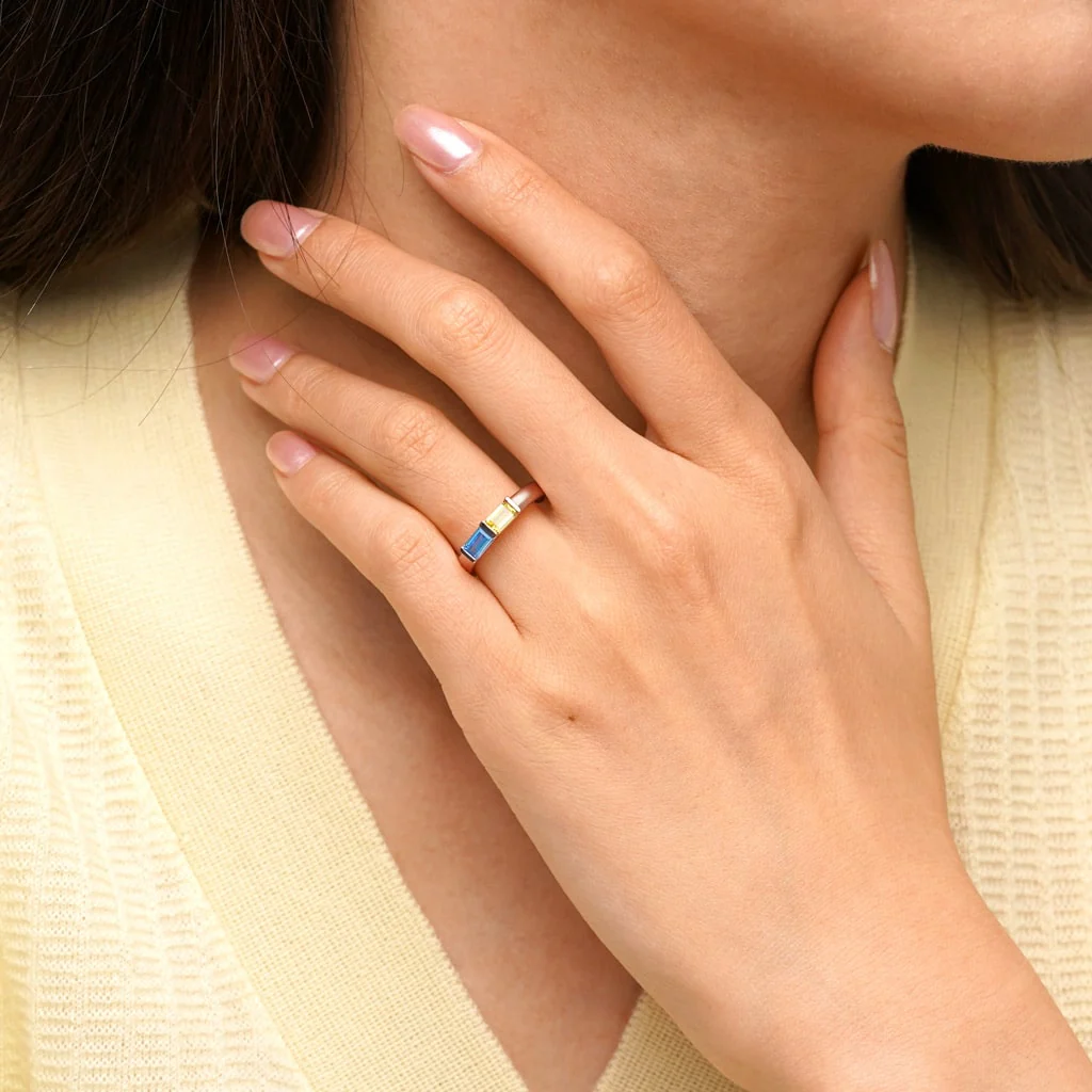 Gnoce Two-Color Birthstone Friendship Ring - Image 5