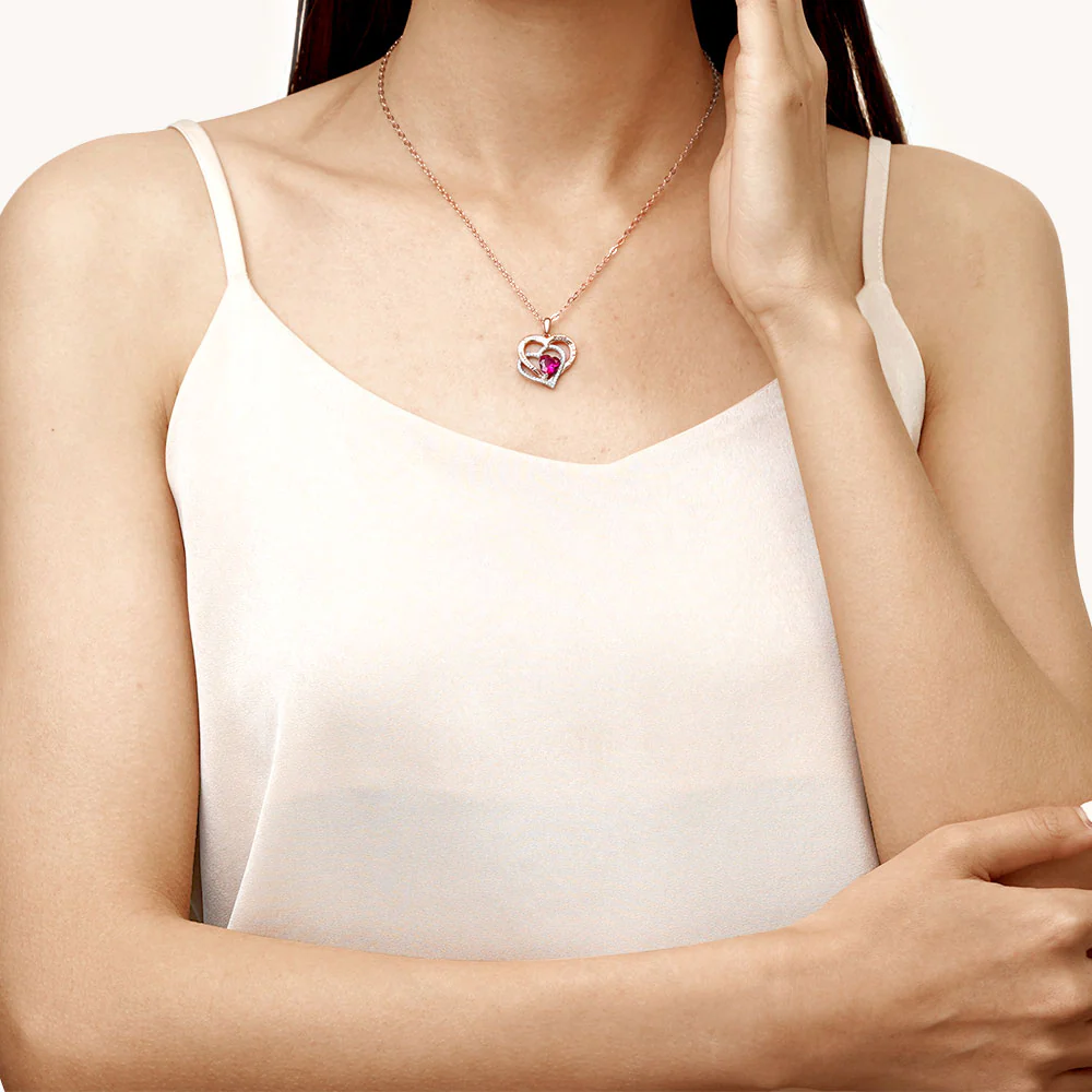 Gnoce "I Love You to the Moon and Back" Birthstone Heart Necklace - Image 3