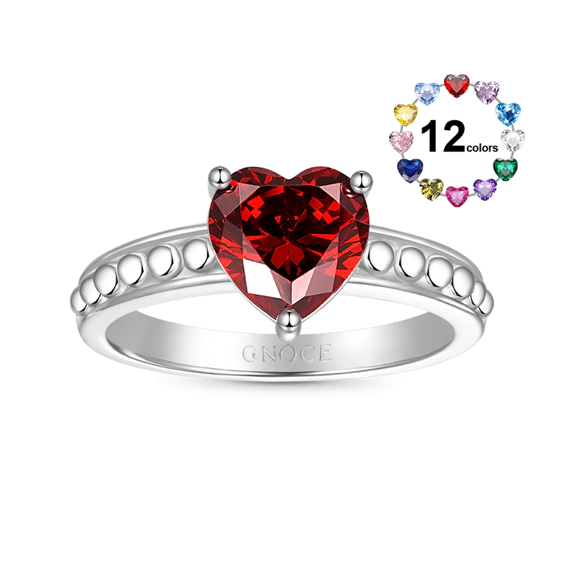 Gnoce Birthstone Heart Ring Platinum-plated Silver Blend