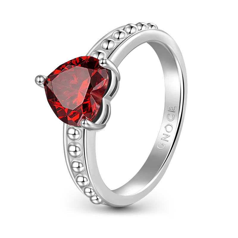 Gnoce Birthstone Heart Ring Platinum-plated Silver Blend - Image 2