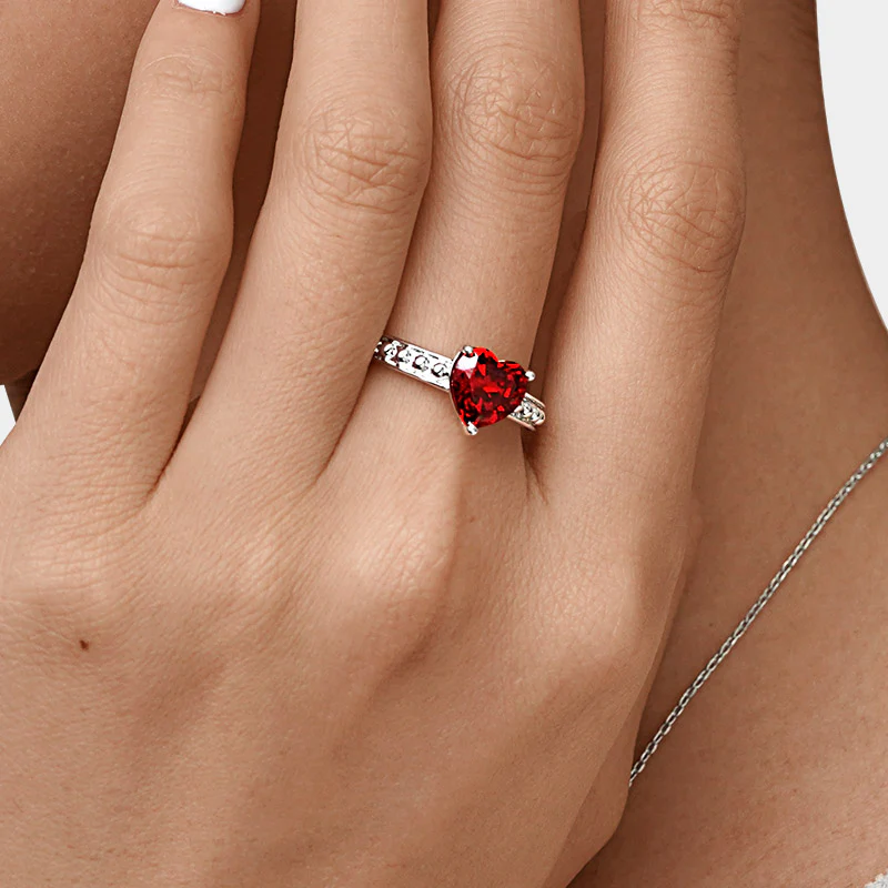 Gnoce Birthstone Heart Ring Platinum-plated Silver Blend - Image 5
