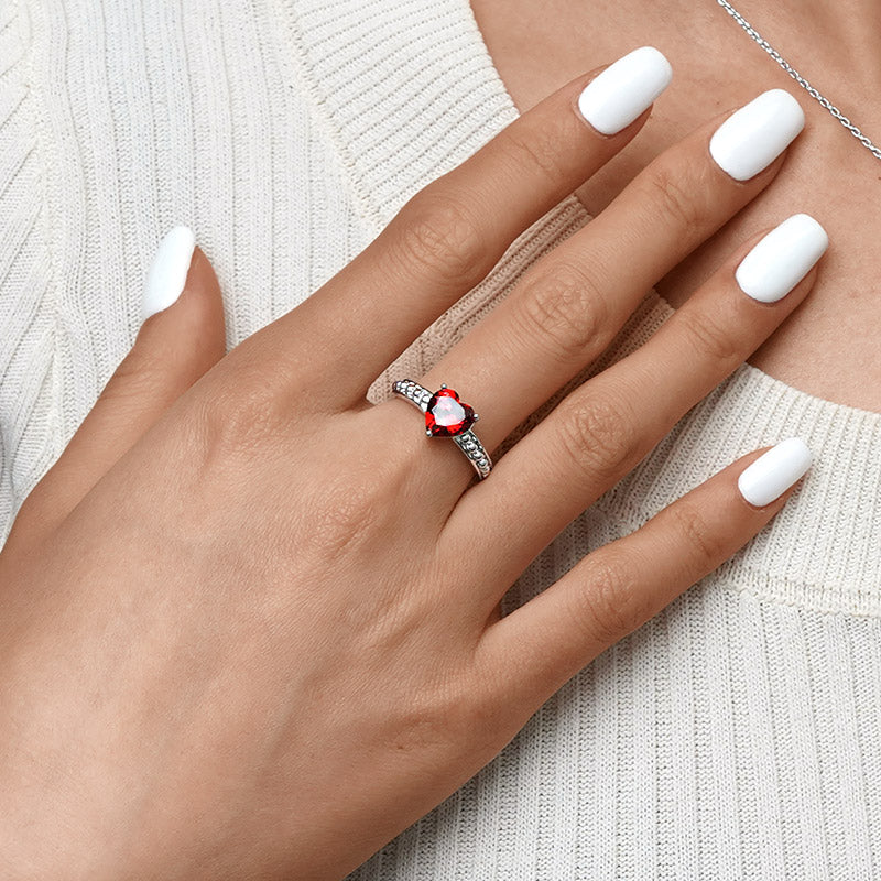 Gnoce Birthstone Heart Ring Platinum-plated Silver Blend - Image 7