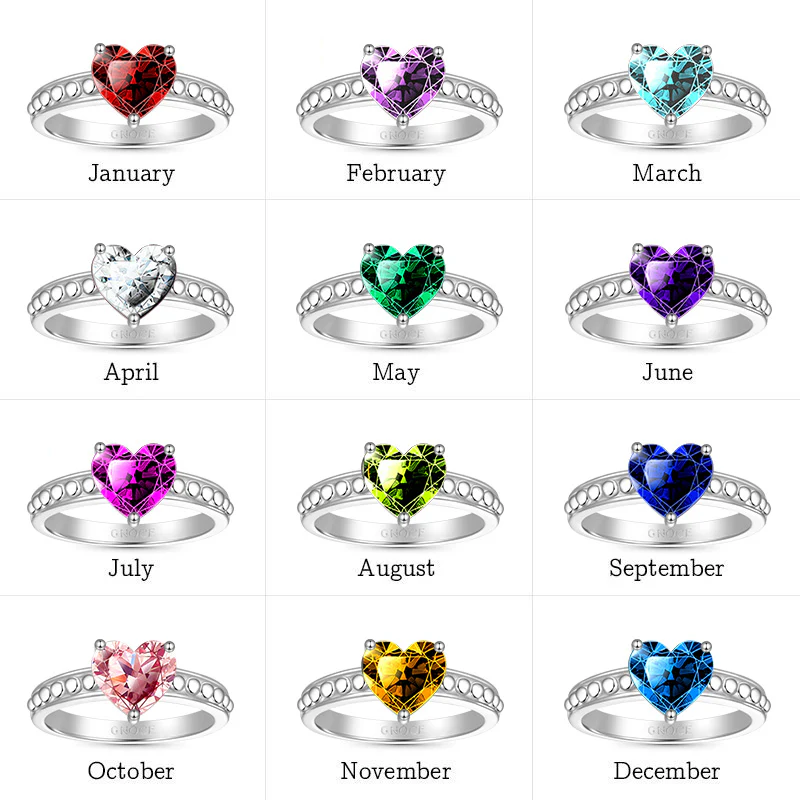 Gnoce Birthstone Heart Ring Platinum-plated Silver Blend - Image 8