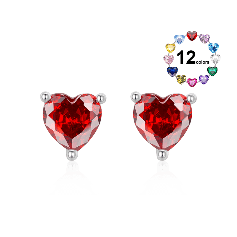 Gnoce Birthstone Heart Stud Earrings