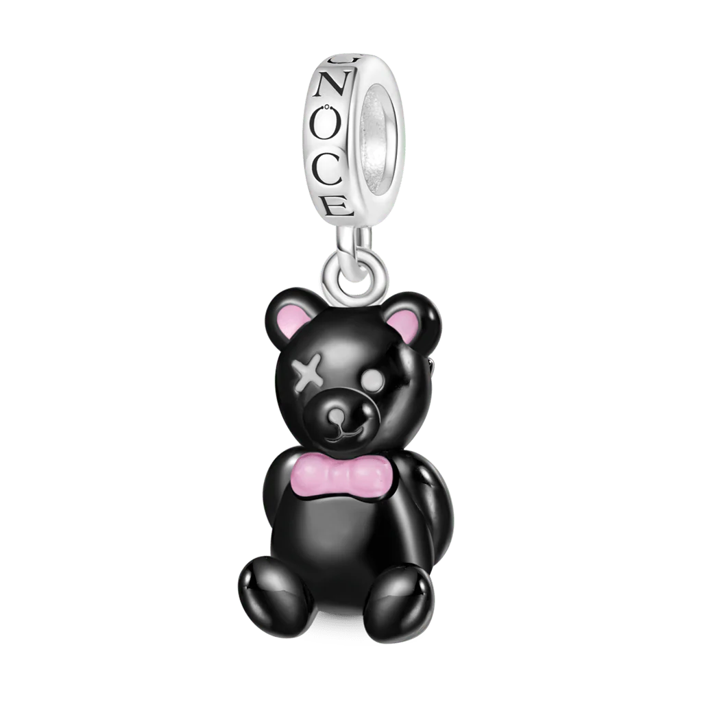 Gnoce Halloween Black Bear Holding Knife Charm Platinum-plated Silver Blend