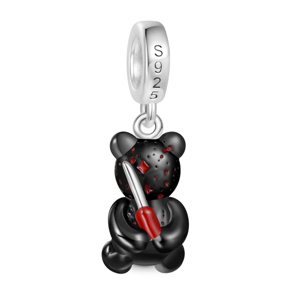 Gnoce Halloween Black Bear Holding Knife Charm Platinum-plated Silver Blend - Image 2