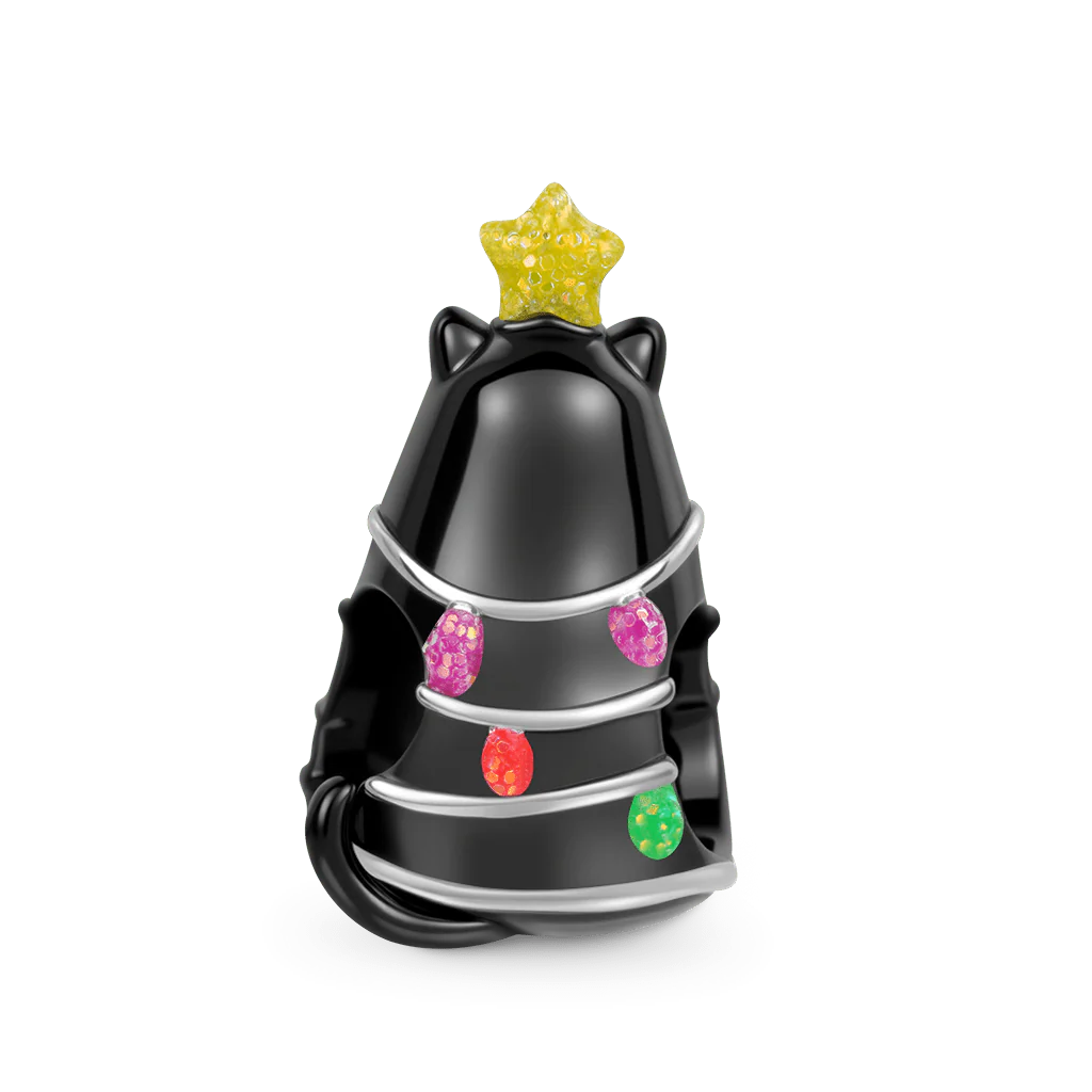 Gnoce Glow-in-the-Dark Black Cat Christmas Tree Charm Platinum-plated Silver Blend - Image 6
