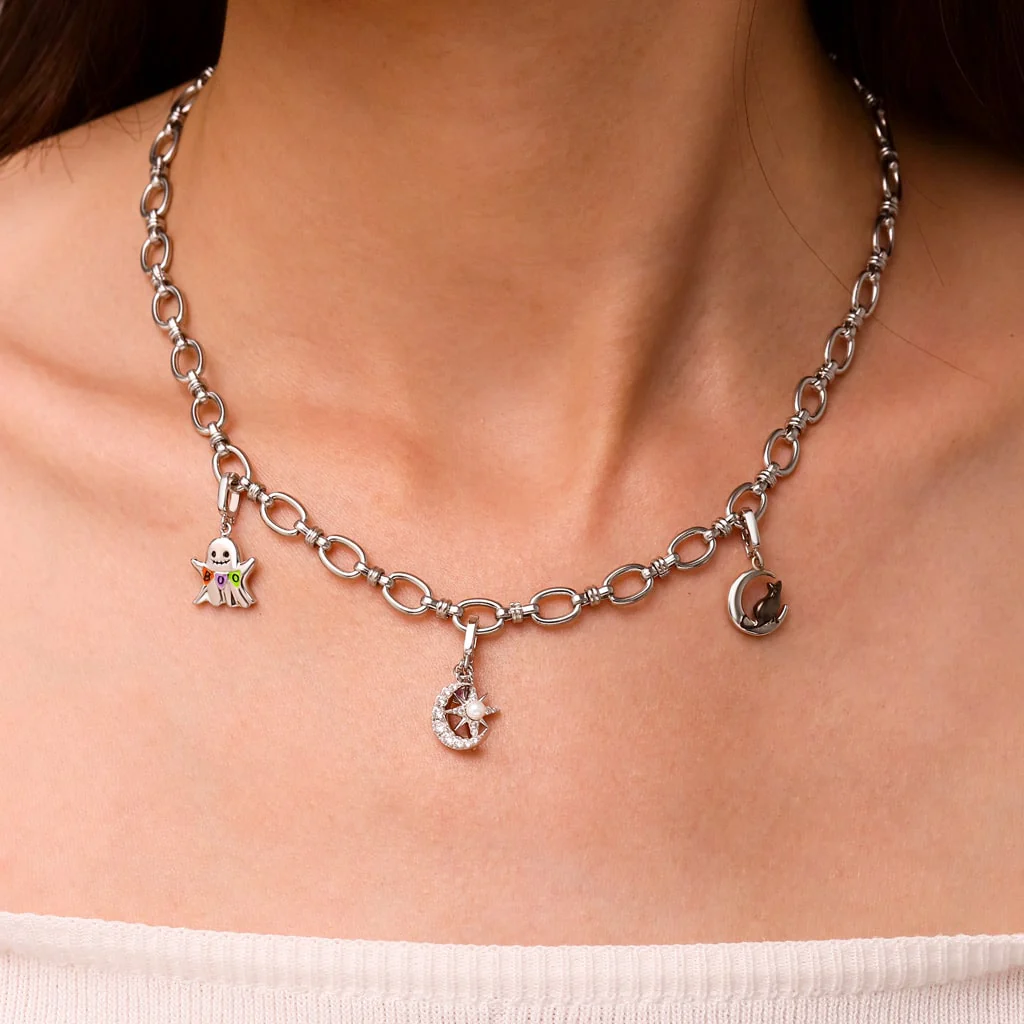 Gnoce Halloween Black Cat Clasp Clusters Charm Platinum-plated Silver Blend - Image 5