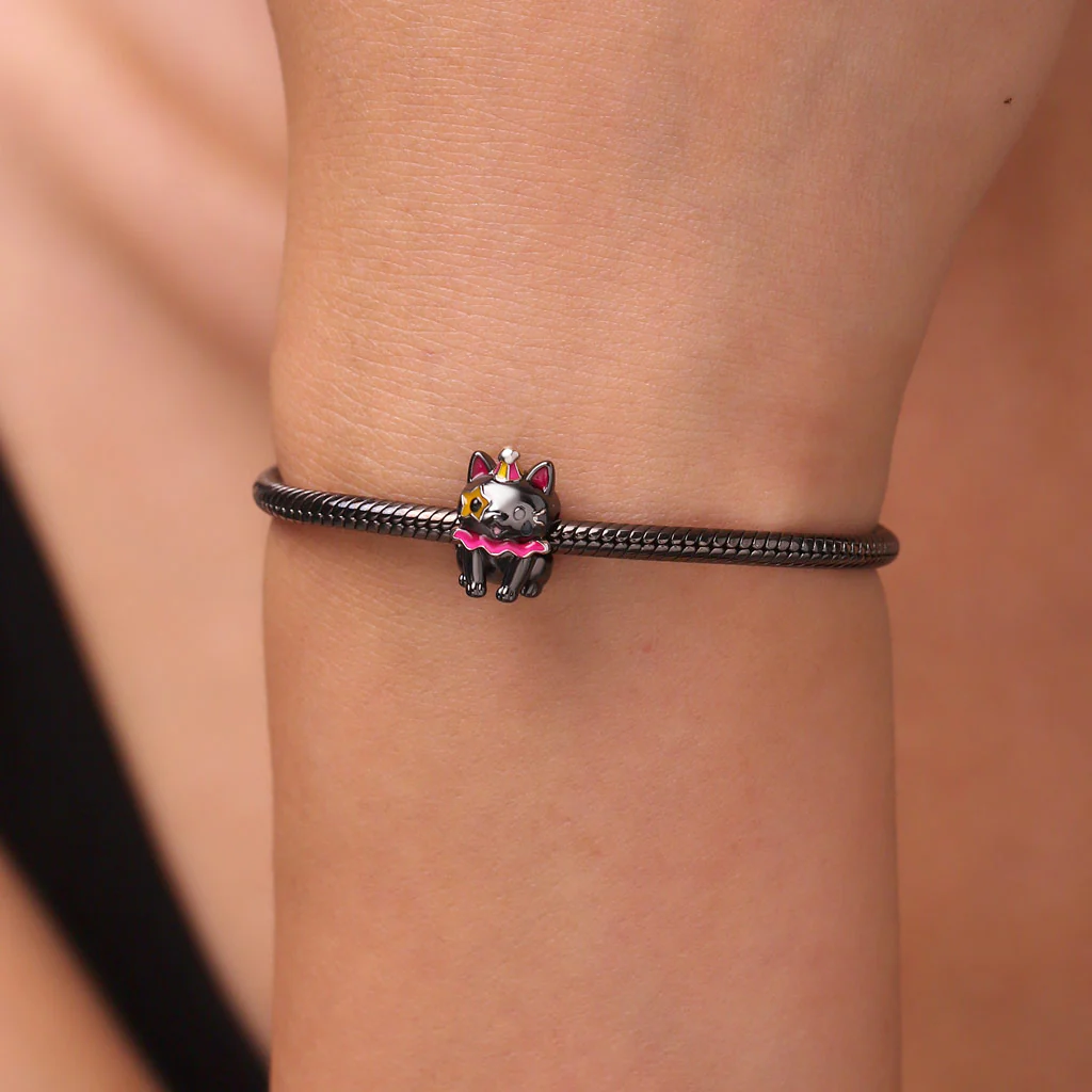 Gnoce Black Cat Clown Glow-in-the-Dark Charm Platinum-plated Silver Blend - Image 5