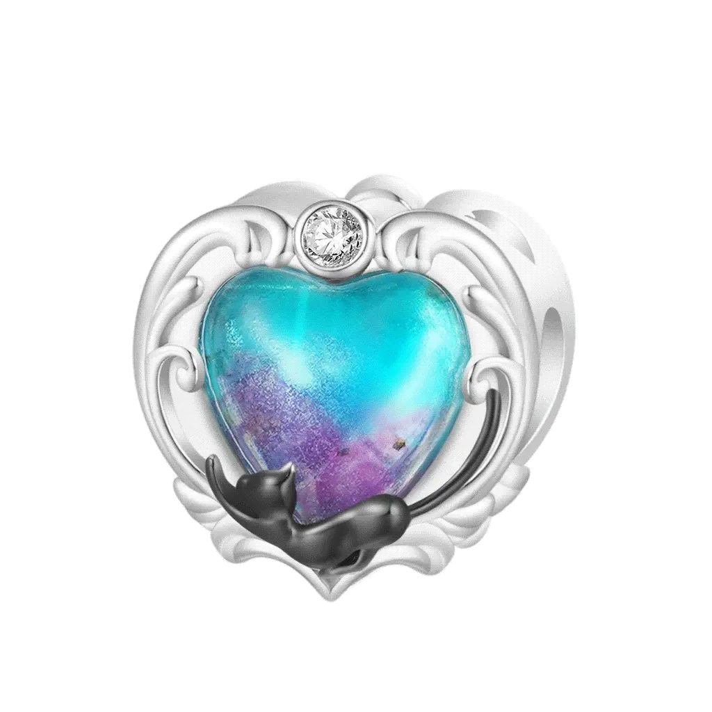 Gnoce Glow-in-the-Dark Black Cat Heart Charm Platinum-plated Silver Blend