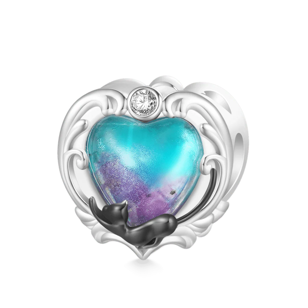 Gnoce Glow-in-the-Dark Black Cat Heart Charm Platinum-plated Silver Blend - Image 2