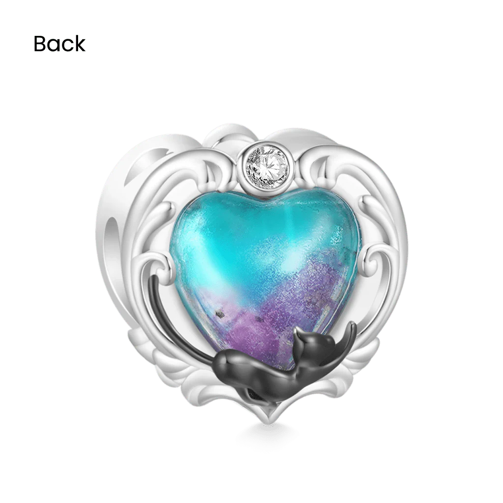 Gnoce Glow-in-the-Dark Black Cat Heart Charm Platinum-plated Silver Blend - Image 3