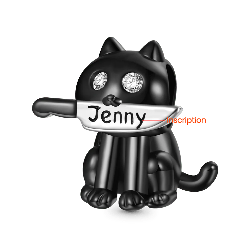 Gnoce Black Cat Engravable Knife Charm Platinum-plated Silver Blend - Image 2