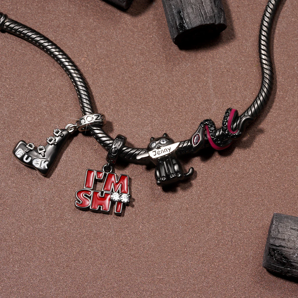 Gnoce Black Cat Engravable Knife Charm Platinum-plated Silver Blend - Image 4