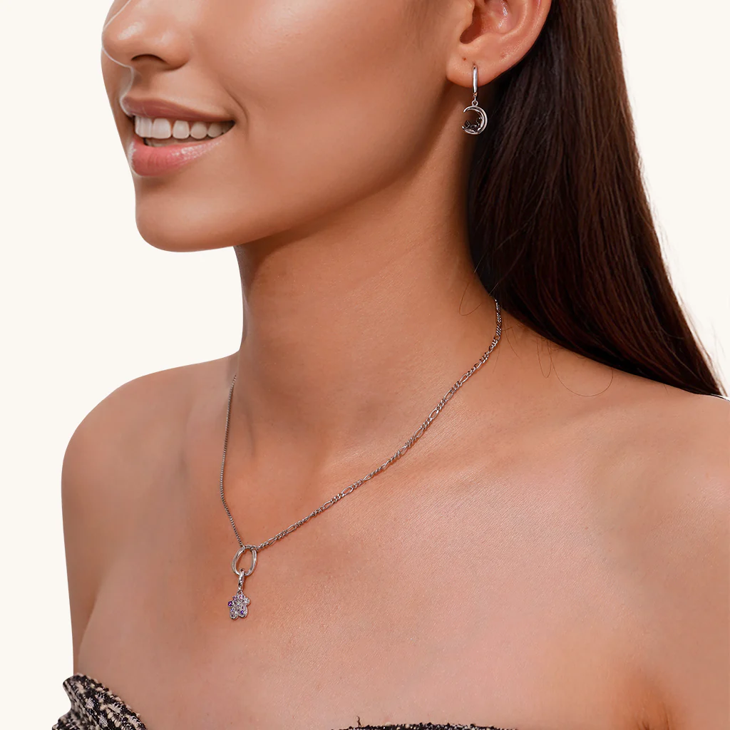 Gnoce Black Cat Moon Asymmetric Hoop Earrings Platinum-plated Silver Blend - Image 4