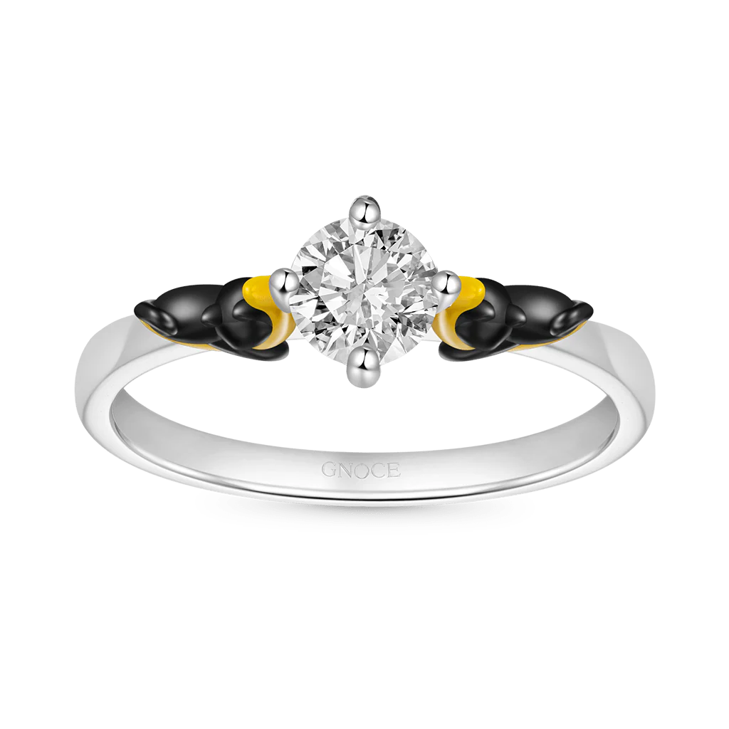 Gnoce Black Cat Moon White Diamond Ring Platinum-plated Silver Blend - Image 2