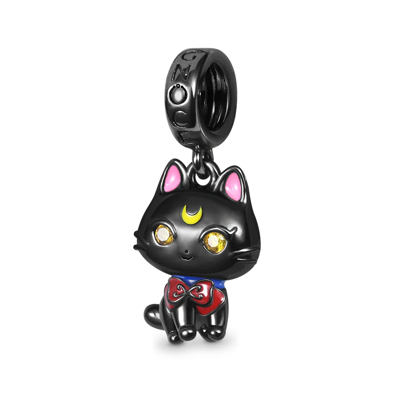 Gnoce Cute Black Cat Charm Platinum-plated Silver Blend