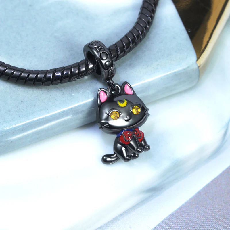 Gnoce Cute Black Cat Charm Platinum-plated Silver Blend - Image 2