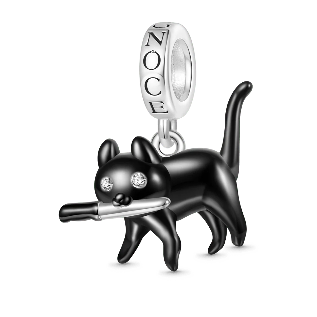 Gnoce Black Cat Dangle Jewellery Charms Platinum-plated Silver Blend