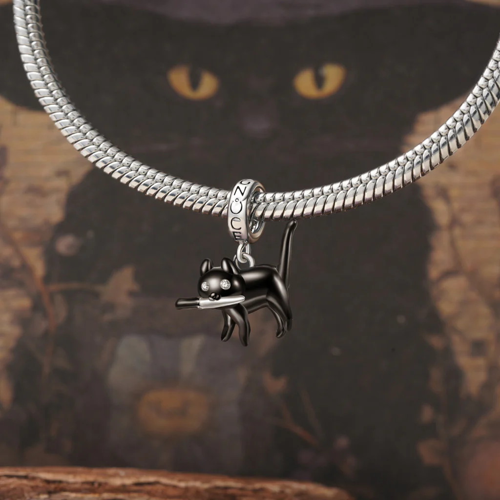Gnoce Black Cat Dangle Jewellery Charms Platinum-plated Silver Blend - Image 4