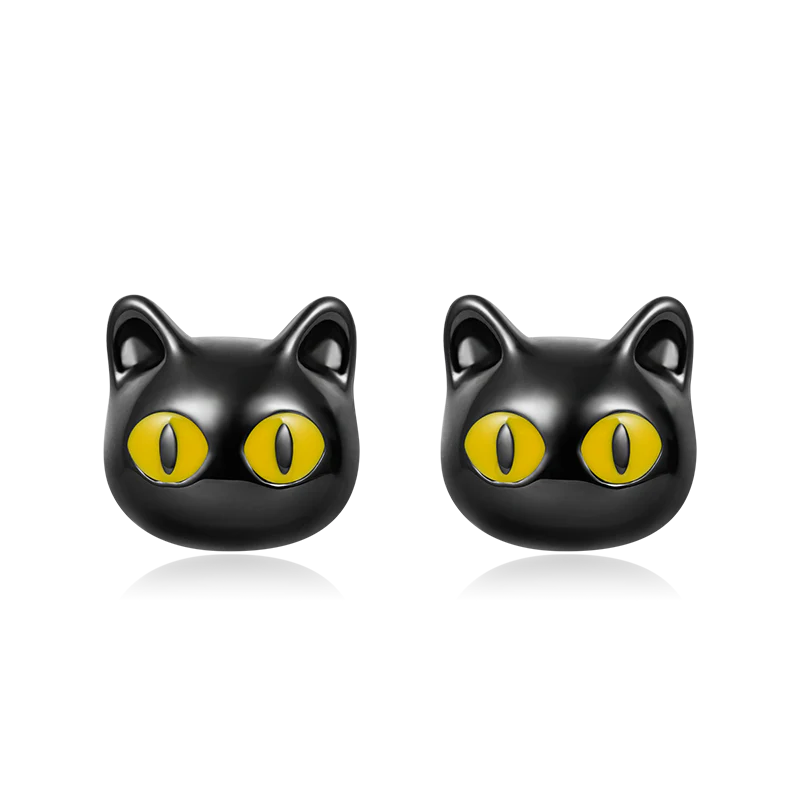 Gnoce Black Cat Stud Earrings Platinum-plated Silver Blend