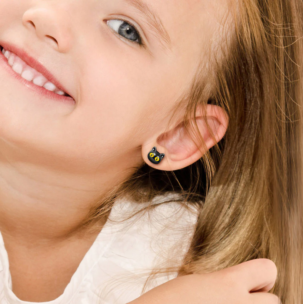 Gnoce Black Cat Stud Earrings Platinum-plated Silver Blend - Image 4